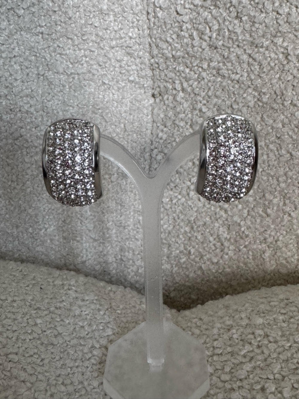 Vintage Christian Dior Crystal Pavé Half Hoop Earrings Silver with Post Mint!